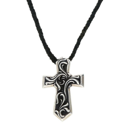 Chrome Hearts Vulcan Cross LG LB Large Leather Braid Silver Necklace