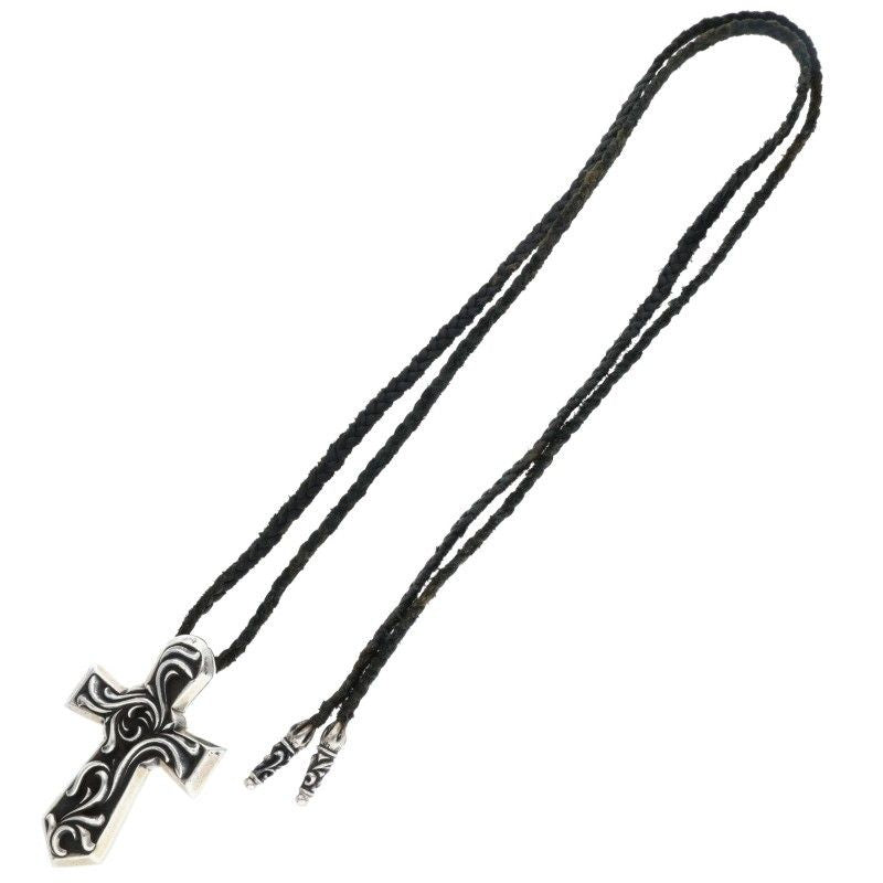 Chrome Hearts Vulcan Cross LG LB Large Leather Braid Silver Necklace — view 2