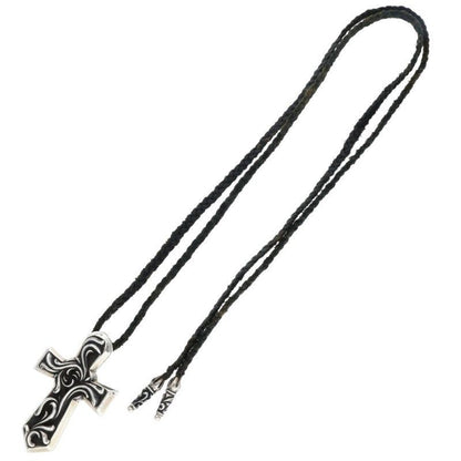 Chrome Hearts Vulcan Cross LG LB Large Leather Braid Silver Necklace — view 2