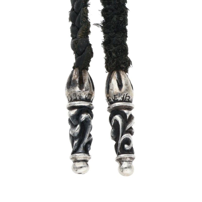 Chrome Hearts Vulcan Cross LG LB Large Leather Braid Silver Necklace — view 4