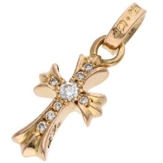 Chrome Hearts 22k Crs Baby Fat P Dmnd Fat Pave Diamond Charm Gold Necklace Top