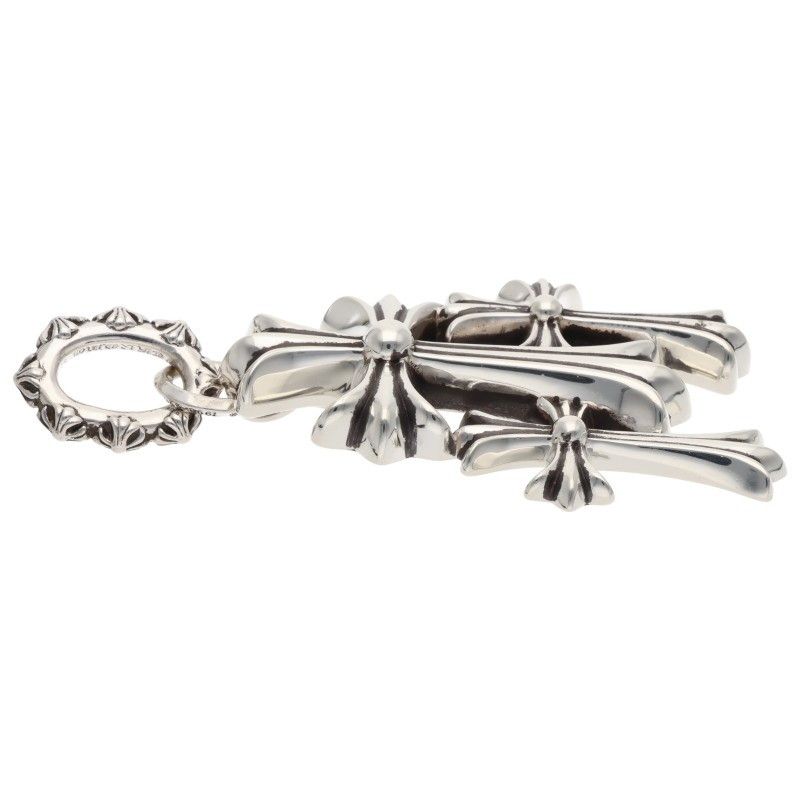 Chrome Hearts 3 CH Crs Lrg Triple CH Cross Large Silver Necklace Top — view 5