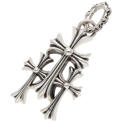 Chrome Hearts 3 CH Crs Lrg Triple CH Cross Large Silver Necklace Top