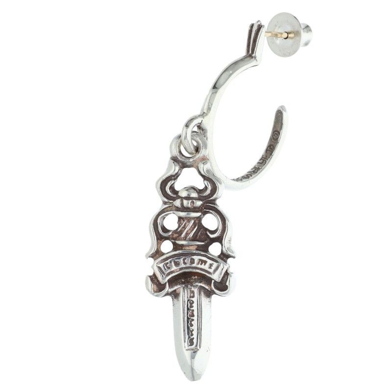 Chrome Hearts No5 Dagger 5 Daga Hoop Silver Earrings