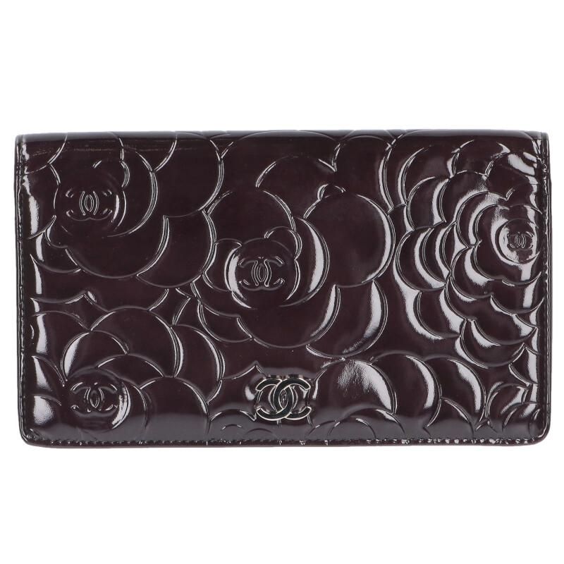 Chanel Camellia CC Logo Enamel Patent Leather Wallet