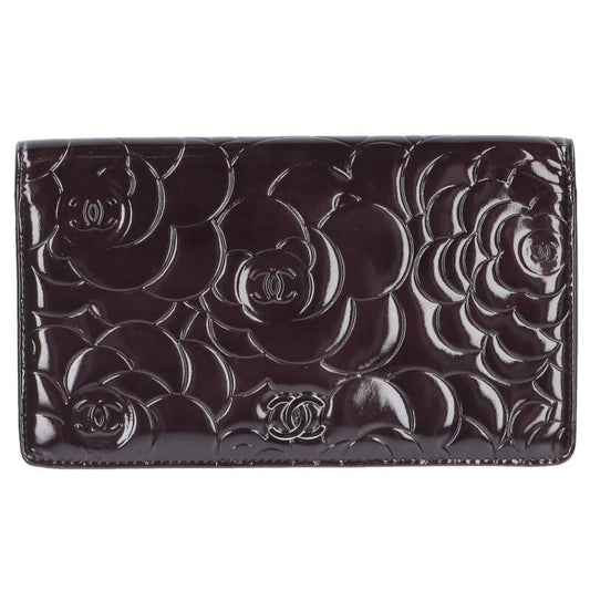 Chanel Camellia CC Logo Enamel Patent Leather Wallet
