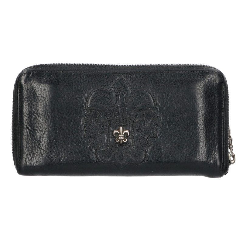 Chrome Hearts Rec Zip BS Decoration Round Zip Leather Wallet