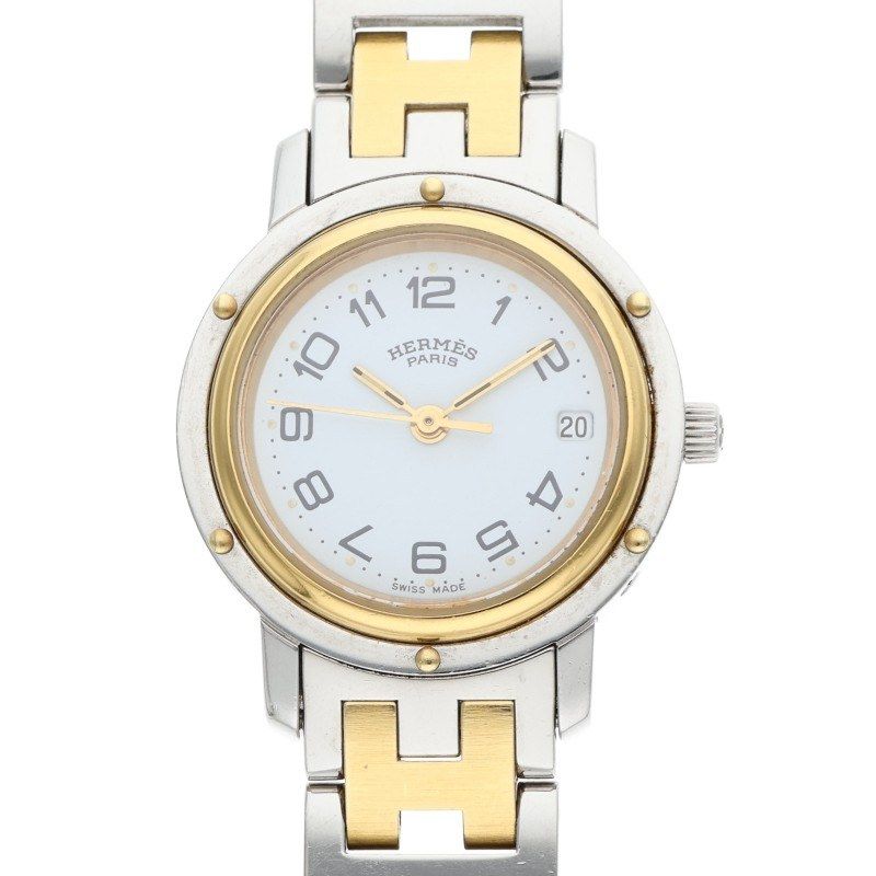 Hermes Clipper White Dial Link Combination Watch