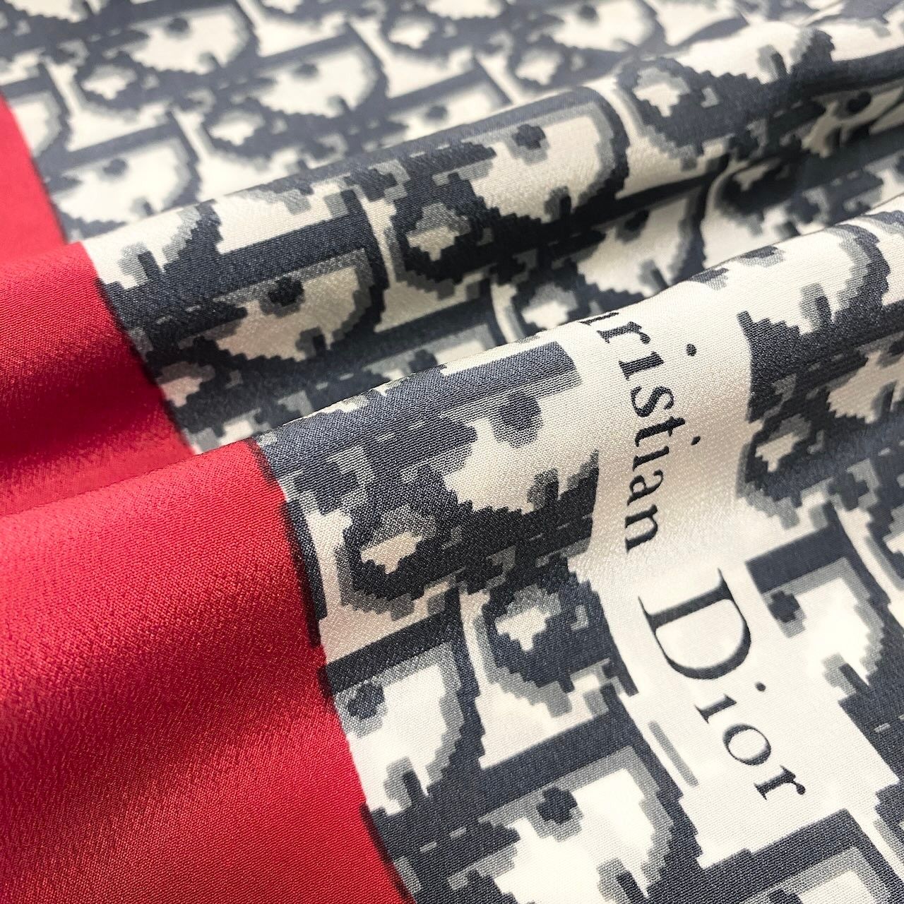 Dior Scarf Bandana Trotter Pattern Red Navy Cotton — view 7