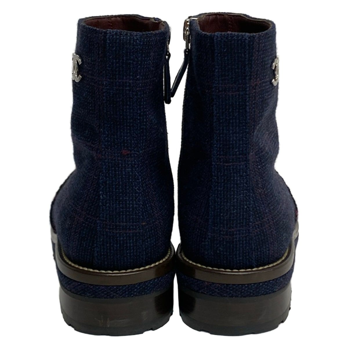 Chanel Short Boots 36.5 Navy Bordeaux Multi — view 3