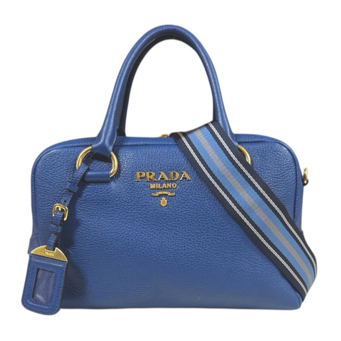 Prada Mini Boston Vitello Phoenix Shoulder Bag Leather Blue