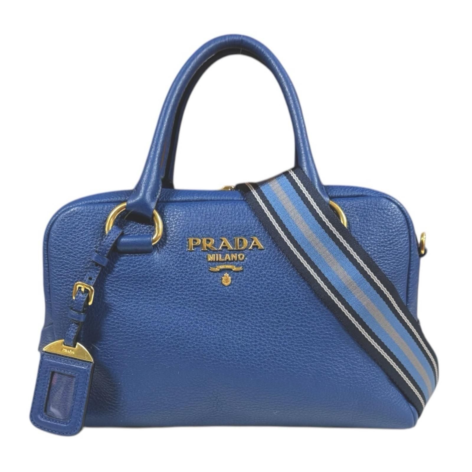 Prada Mini Boston Vitello Phoenix Shoulder Bag Leather Blue