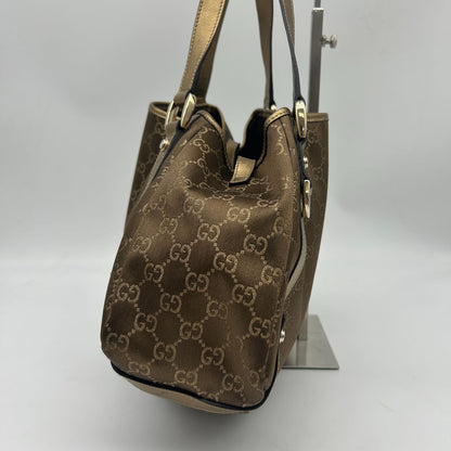 Gucci GG Canvas Abbey Tote Shoulder Bag Metallic Cles the Gold Brown — view 3