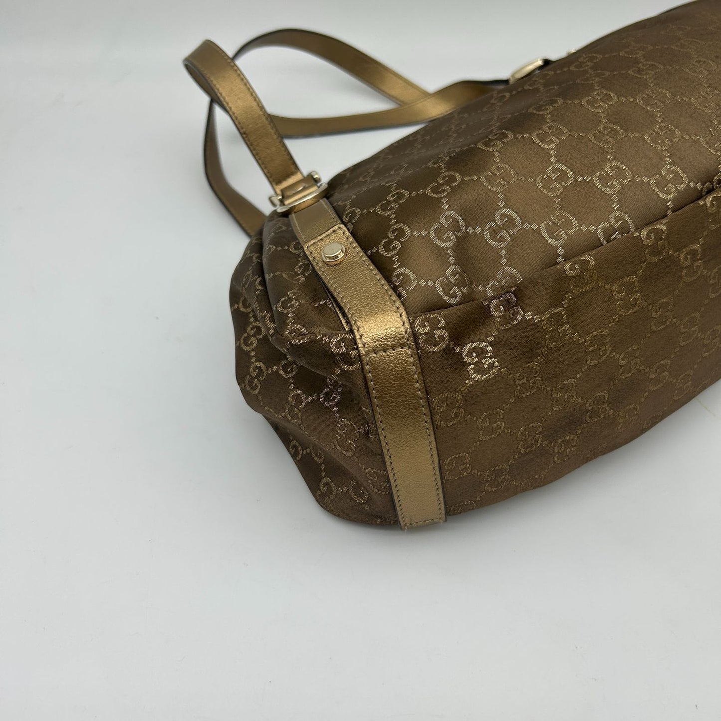 Gucci GG Canvas Abbey Tote Shoulder Bag Metallic Cles the Gold Brown — view 8