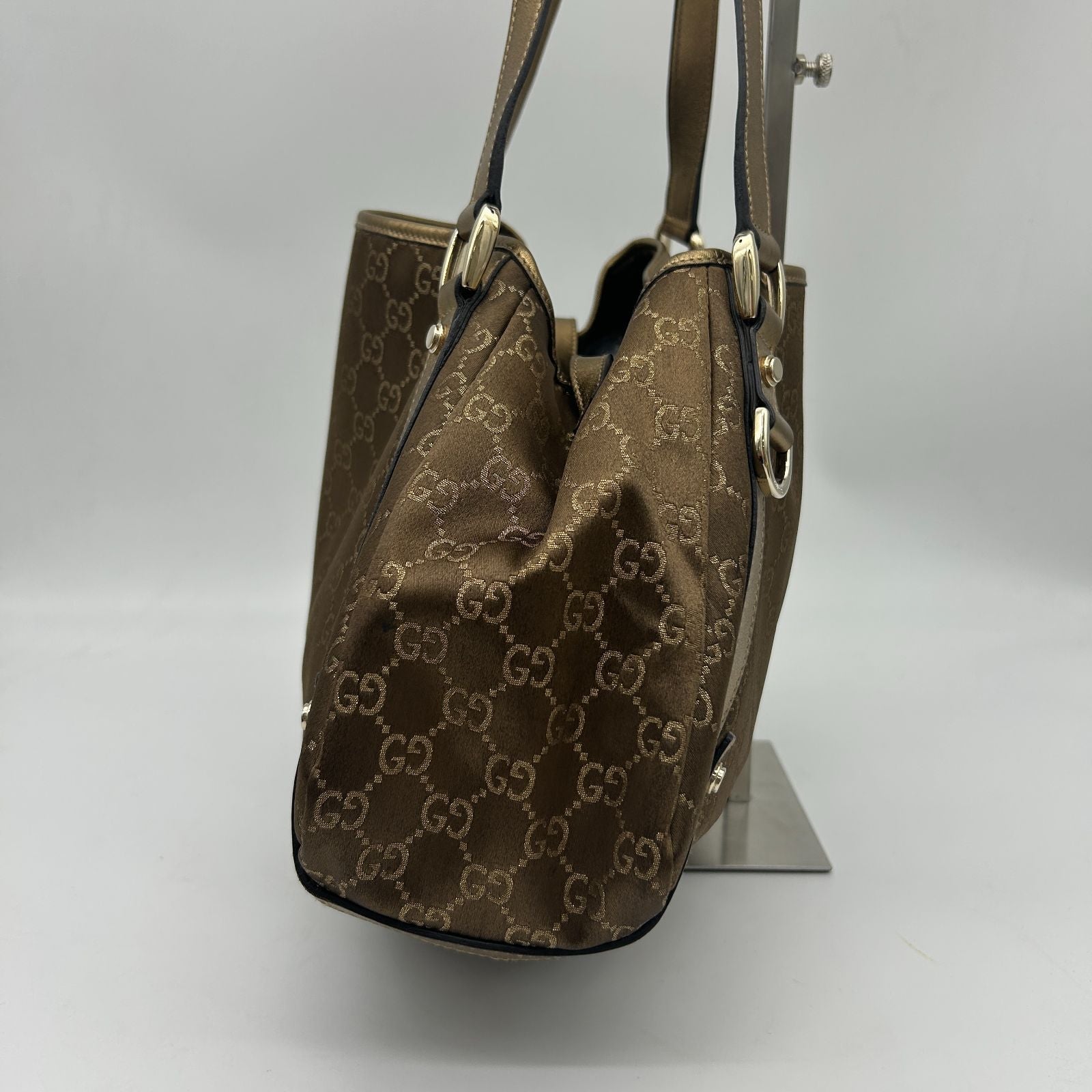 Gucci GG Canvas Abbey Tote Shoulder Bag Metallic Cles the Gold Brown — view 4