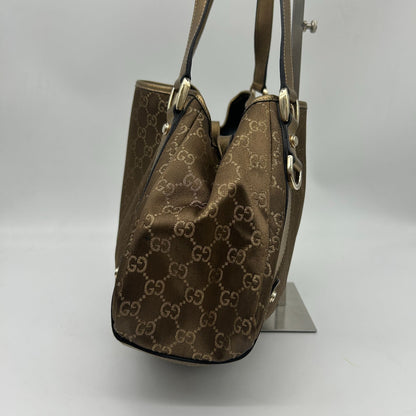 Gucci GG Canvas Abbey Tote Shoulder Bag Metallic Cles the Gold Brown — view 4