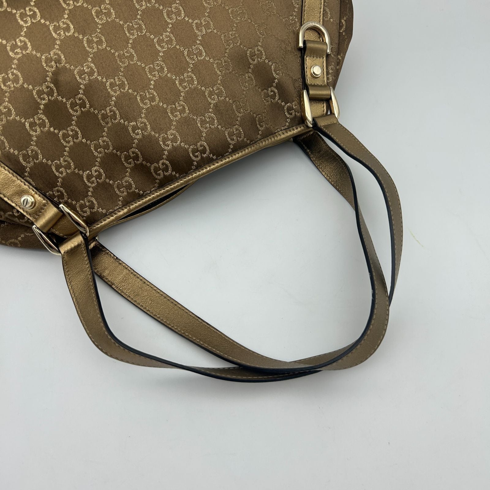 Gucci GG Canvas Abbey Tote Shoulder Bag Metallic Cles the Gold Brown — view 5