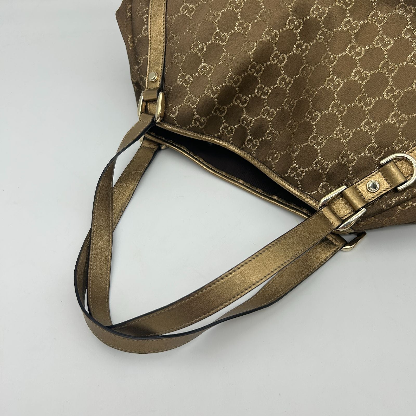 Gucci GG Canvas Abbey Tote Shoulder Bag Metallic Cles the Gold Brown — view 6