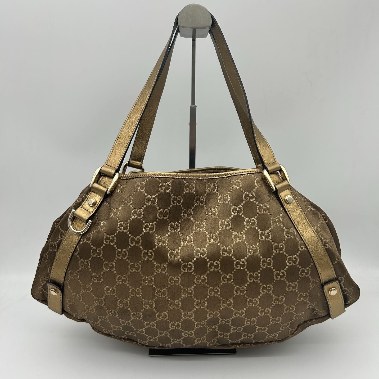 Gucci GG Canvas Abbey Tote Shoulder Bag Metallic Cles the Gold Brown — view 2