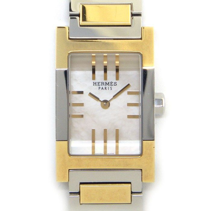 Hermes Watch Tandem Rectangular White Shell Dial SS Quartz Analog