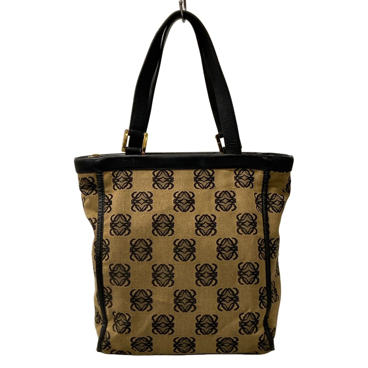 Loewe Shoulder Bag Anagram Pattern Beige Black Leather