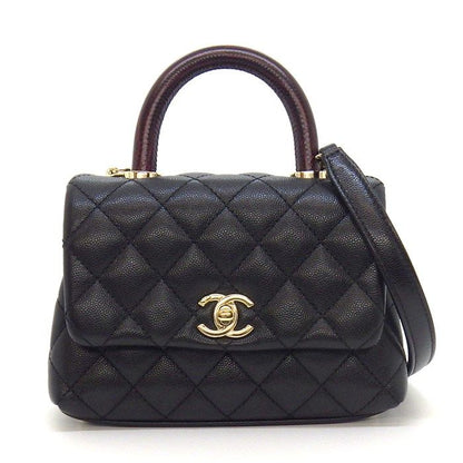 Chanel Shoulder Bag Quilted Coco Handle Xxs Top Mini Black Bordeaux Caviar
