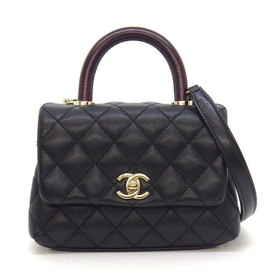 Chanel Shoulder Bag Quilted Coco Handle Xxs Top Mini Black Bordeaux Caviar