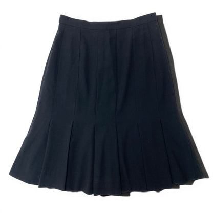 Chanel Boutique Pleated Skirt Knee Length CC Logo Button Navy Wool — view 3