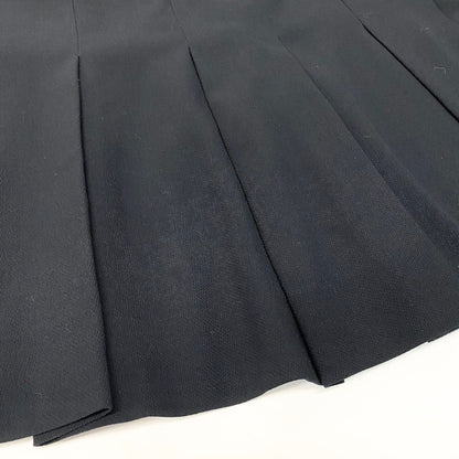 Chanel Boutique Pleated Skirt Knee Length CC Logo Button Navy Wool — view 6