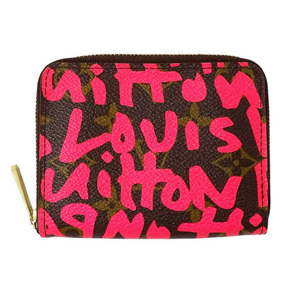Louis Vuitton Wallet Monogram Graffiti Coin Case Zippy Purse Fuchsia Pink Brown