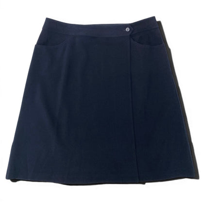 Chanel Wrap Skirt Knee Length 42 Navy Wool — view 2