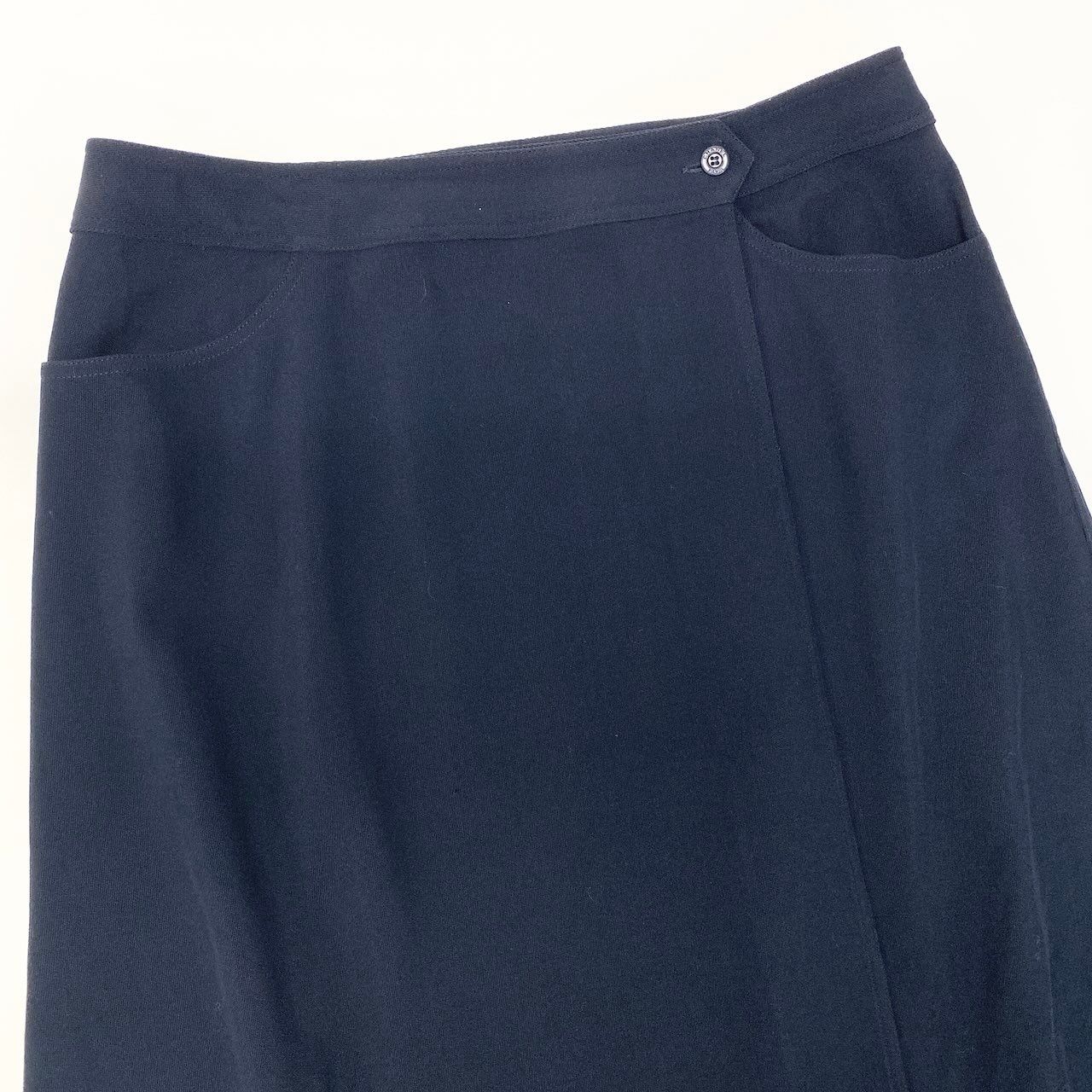 Chanel Wrap Skirt Knee Length 42 Navy Wool — view 4