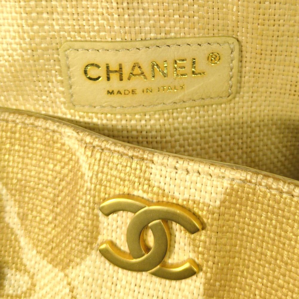 Chanel Super Camellia Canvas Chain Handbag CC Logo Beige Vintage Around Tote