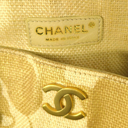 Chanel Super Camellia Canvas Chain Handbag CC Logo Beige Vintage Around Tote