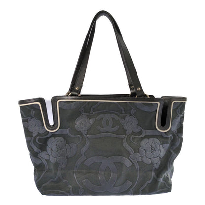 Chanel Camellia Locky Canvas Tote CC Logo Black Vintage