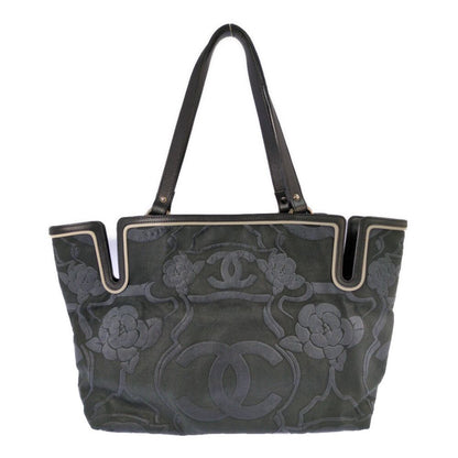 Chanel Camellia Locky Canvas Tote CC Logo Black Vintage