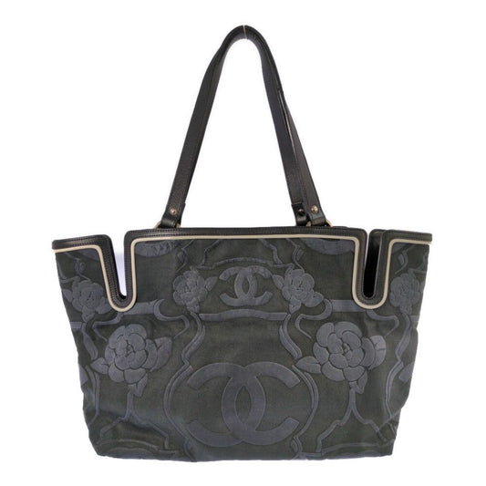 Chanel Camellia Locky Canvas Tote CC Logo Black Vintage