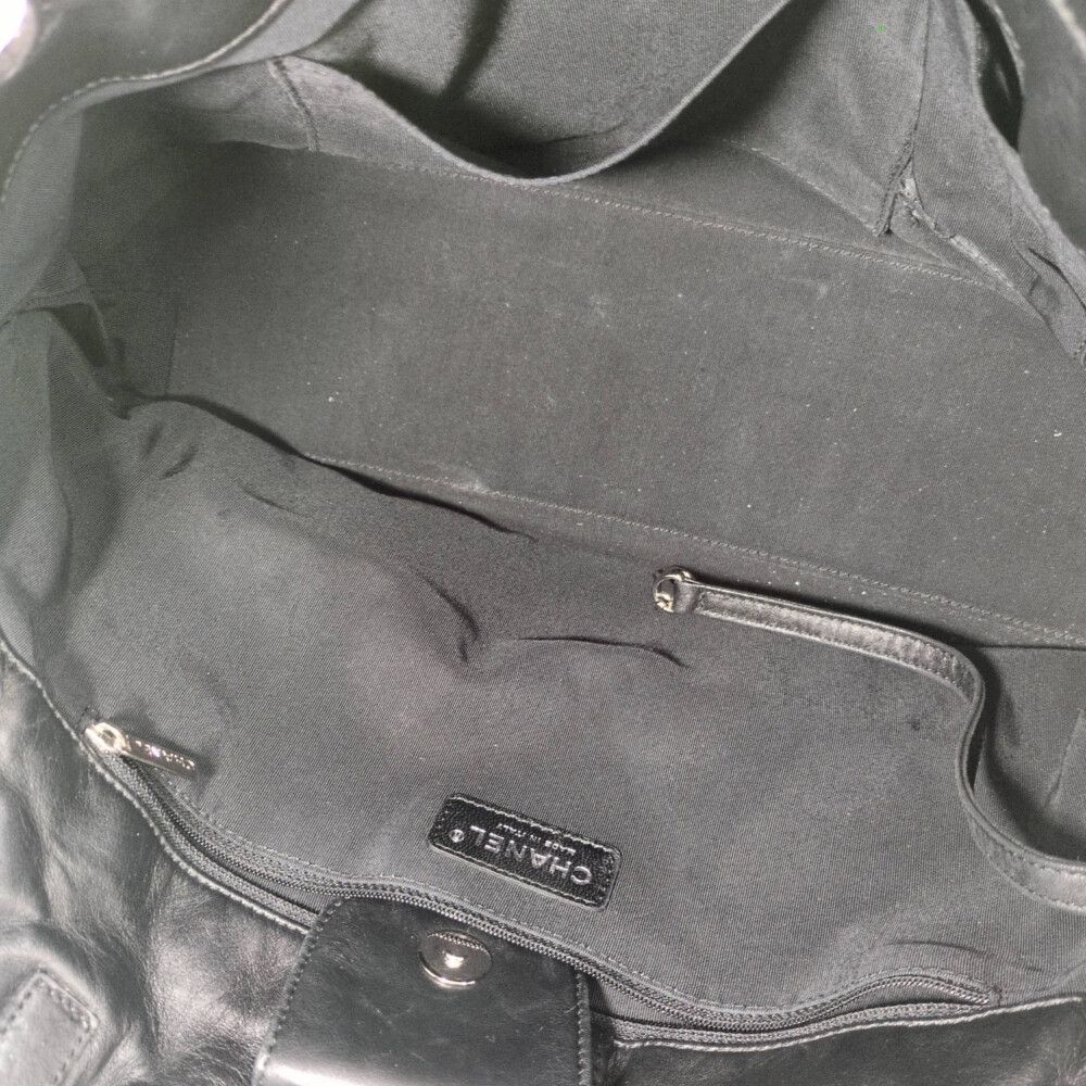 Chanel Camellia Locky Canvas Tote CC Logo Black Vintage