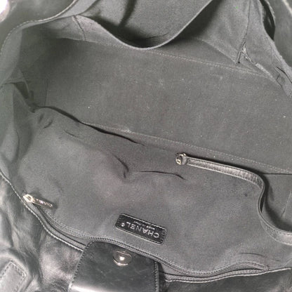 Chanel Camellia Locky Canvas Tote CC Logo Black Vintage