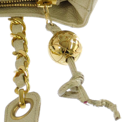Chanel Caviar Leather Jumbo CC Logo Chain Tote CC Beige Gold Vintage All