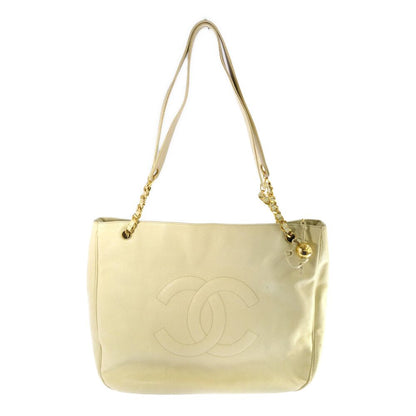 Chanel Caviar Leather Jumbo CC Logo Chain Tote CC Beige Gold Vintage All