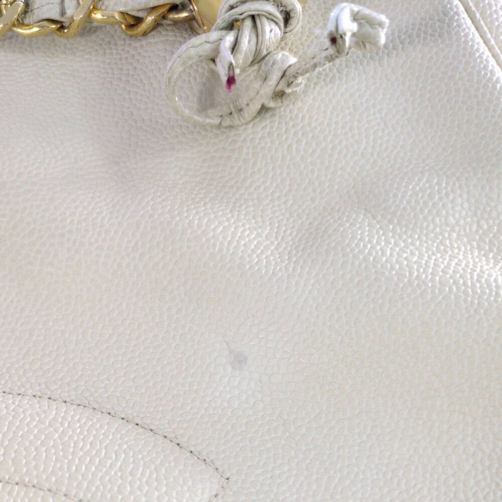 Chanel Caviar Leather Jumbo CC Logo Chain Tote CC Beige Gold Vintage All