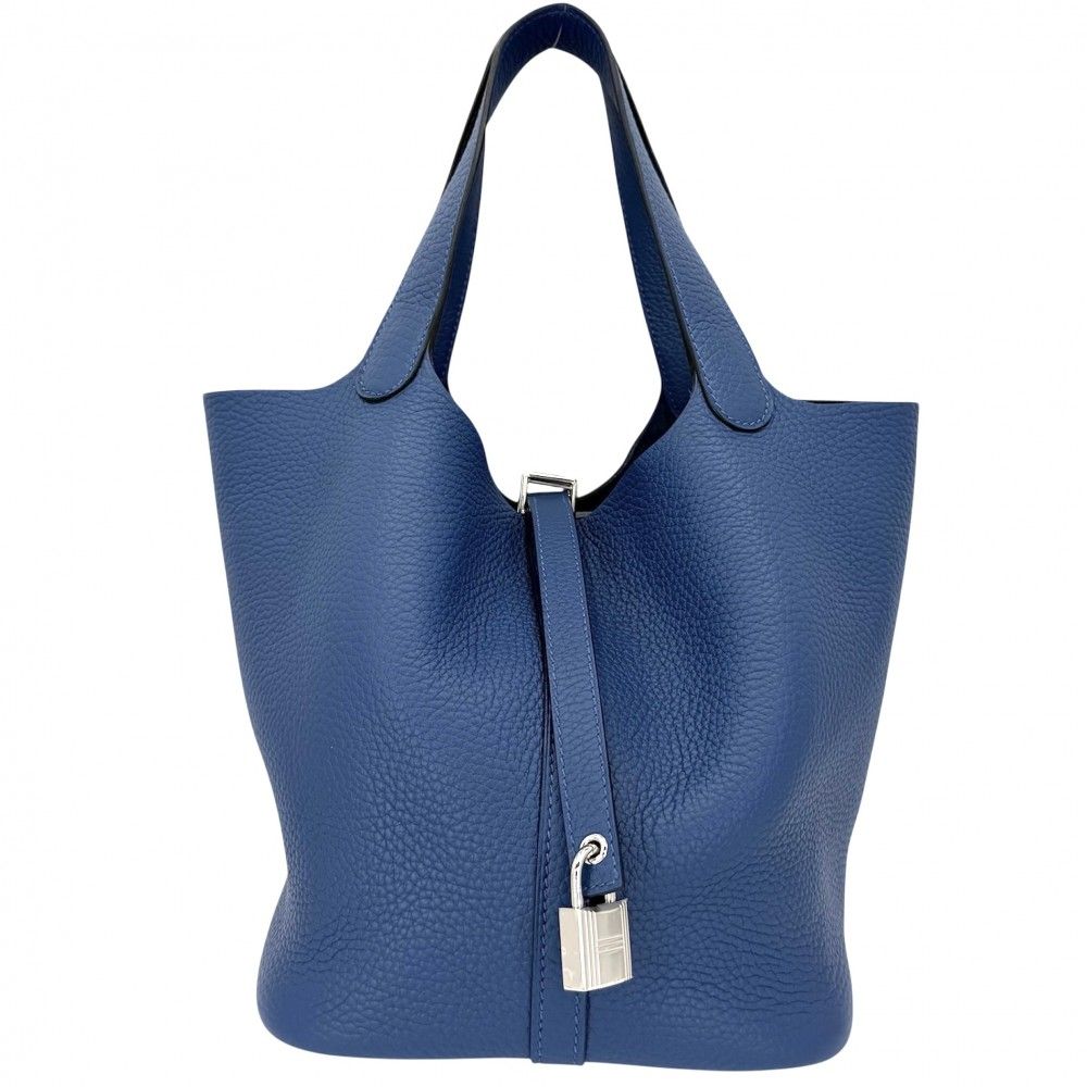 Hermes Handbag Picotin Lock MM Bag Taurillon Blue Silver