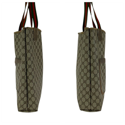 Gucci Vintage Sherry Line Beige GG Supreme Canvas Leather Tote — view 7