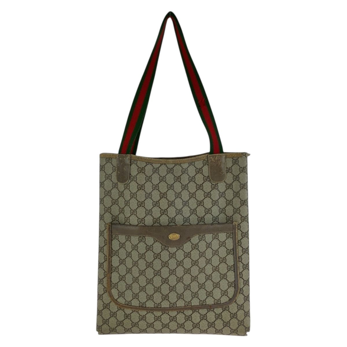 Gucci Vintage Sherry Line Beige GG Supreme Canvas Leather Tote