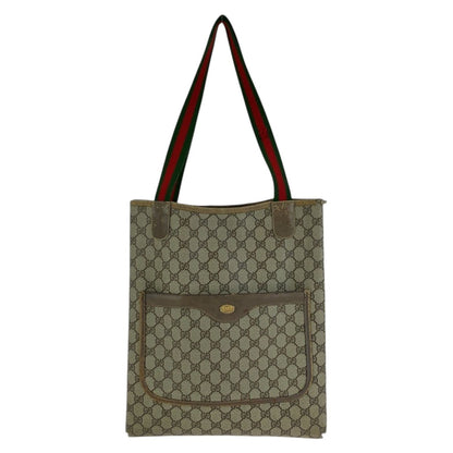 Gucci Vintage Sherry Line Beige GG Supreme Canvas Leather Tote