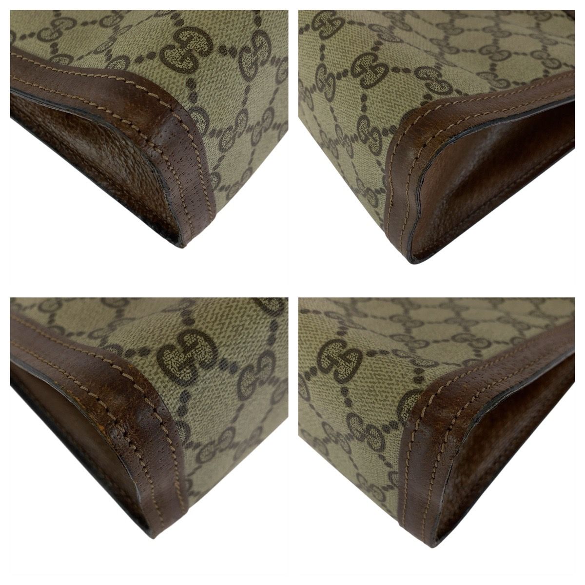 Gucci Vintage Sherry Line Beige Brown GG Supreme Canvas Leather Clutch — view 3