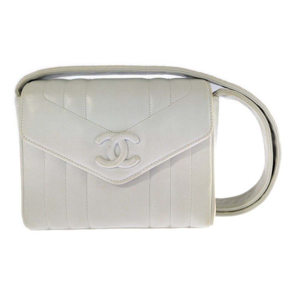 Chanel Geki Vertical Stitching CC Logo Shoulder Bag White Mademoiselle Vintage