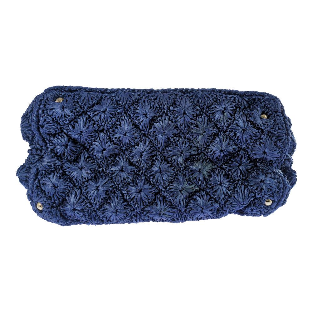 Prada Raffia Crochet Canapa Tote Handbag Triangle Logo Basket Blue Shoulder — view 4