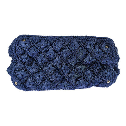 Prada Raffia Crochet Canapa Tote Handbag Triangle Logo Basket Blue Shoulder — view 4